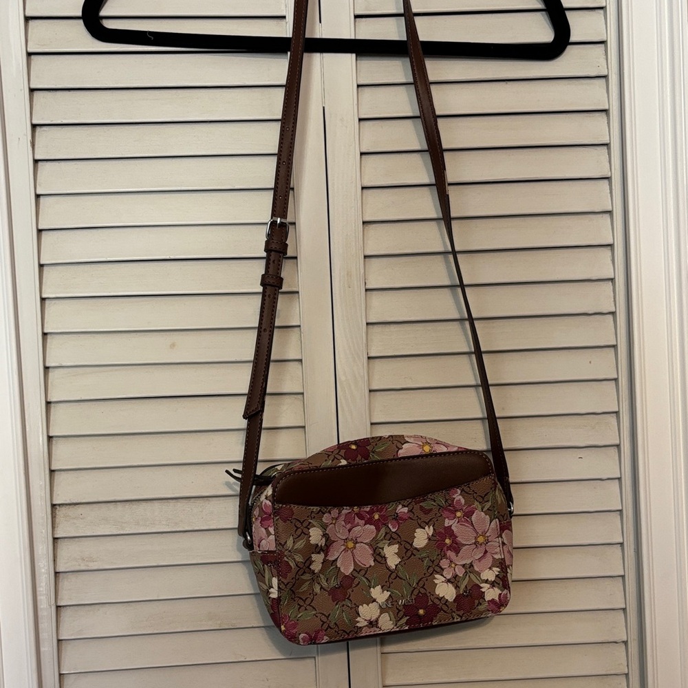 Nine West Floral Pink and Brown Crossbody Bag